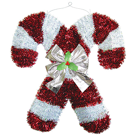 Amscan Christmas Tinsel Deluxe Candy Canes, 18"H x 17"W x 3"D, Red/White, Pack Of 2 Decorations