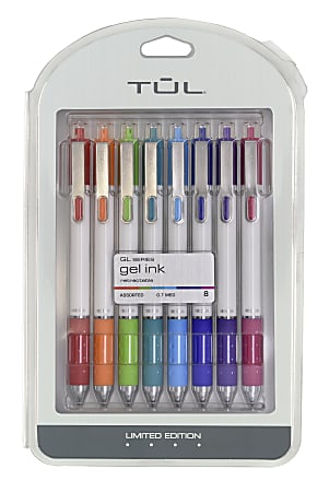 TUL® Retractable Gel Pens, Limited Edition, Medium Point, 0.7 mm, White Barrels, Assorted Bright Ink, Pack Of 8 Pens