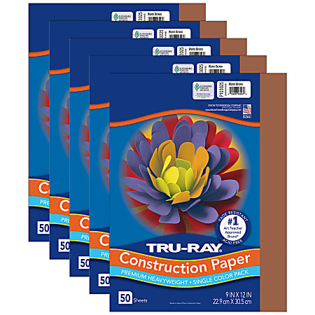 Tru-Ray Construction Paper, Heavyweight, 9" x 12", Warm Brown, 50 Sheets Per Pack, Set Of 5 Packs