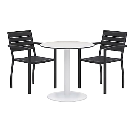 KFI Studios Eveleen 3-Piece Outdoor Patio Set, 33-13/16”H x 36”W x 36”D, Black Chairs, White Table