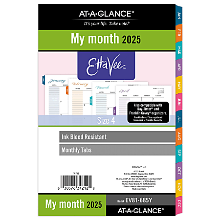 2025 AT-A-GLANCE® EttaVee™ Monthly Planner Refill, 5-1/2" x 8-1/2", Art & Design, January 2025 To December 2025, EV81-685Y
