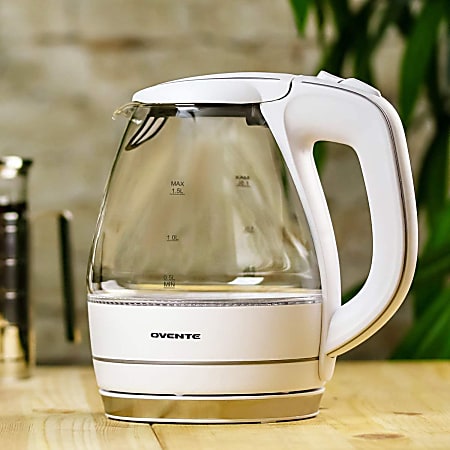 Ovente KG83B 1.5 Liter Electric Hot Water Kettle White - Office Depot