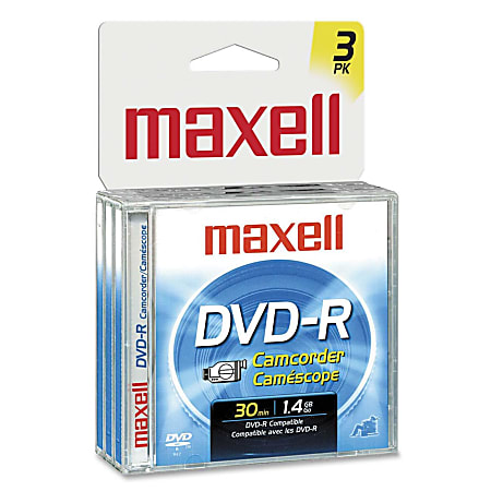 Maxell® Mini DVD-R Recordable Printable Media With Jewel Cases, For Camcorders, Mini Size (8-cm Diameter), 1.4GB/30 Minutes, Pack Of 3