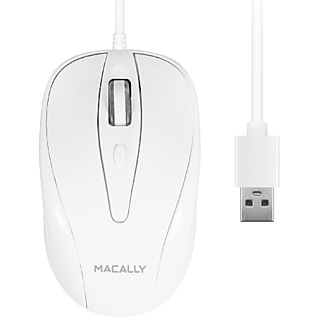 Macally 3 Button Optical USB Wired Mouse for Mac and PC - Optical - Cable - White - 1 Pack - USB - 1000 dpi - Scroll Wheel - 3 Button(s) - Symmetrical