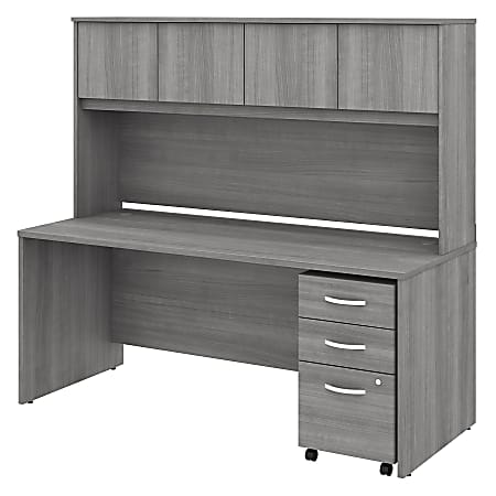 Bush Business Furniture Studio C Office Desk With Hutch And Mobile File Cabinet, 72"W x 30"D, Platinum Gray, Premium Installation