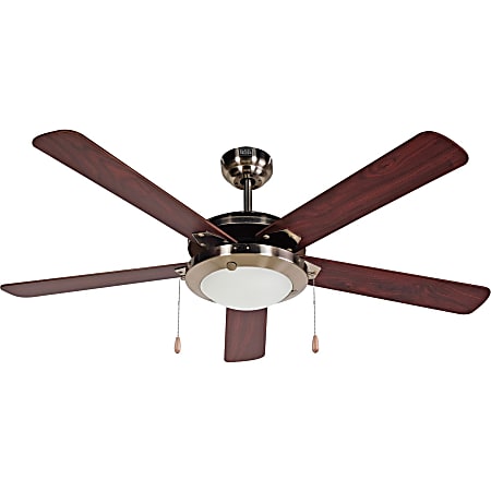 Black+Decker BCF5211 52-Inch 5-Bladed Pull Chain Brushed Nickel Ceiling Fan - 5 Blades - 52" Diameter - 3 Speed - Adjustable Airflow - Glass, Nickel