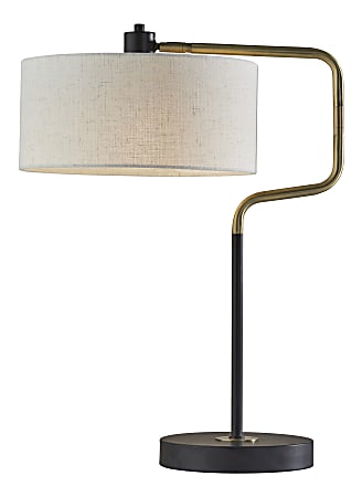 Adesso® Jacob Swing-Arm Table Lamp, 25-1/2"H, Off-White Shade / Black/Antique Brass Base