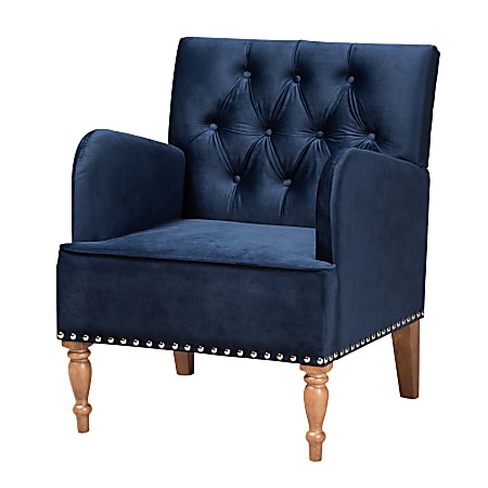 Baxton Studio Eri Armchair, Navy Blue/Walnut