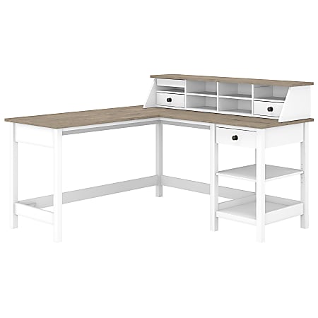 Bush Business Furniture Mayfield 60"W L-Shaped Corner Desk With Desktop Organizer, Pure White/Shiplap Gray, Standard Delivery