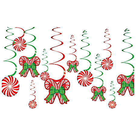 Amscan Christmas Candy Cane Swirl Hanging Decorations, Pack Of 48 Decorations