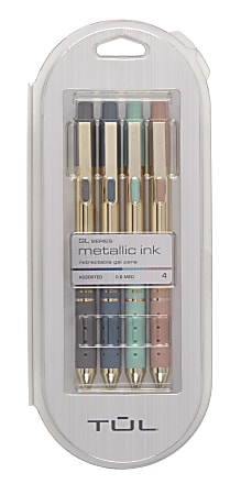 TUL® GL Series Retractable Gel Pens, Medium Point, 0.8 mm, Assorted Barrel  Colors With Gold Block, Assorted Metallic Inks, Pack Of 4 Pens