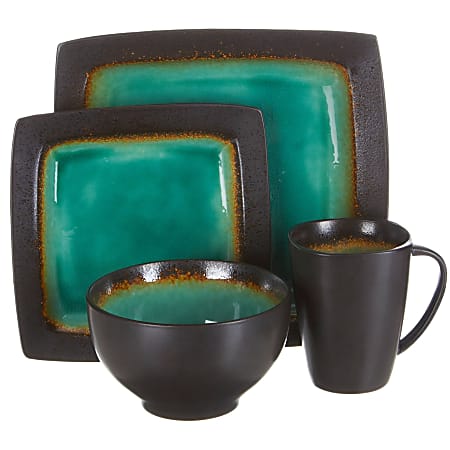 Gibson Ocean Paradise 16-Piece Square Dinnerware Set, Jade