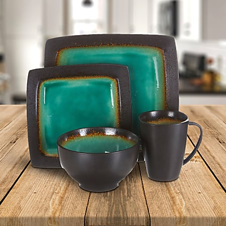 Gibson Ocean Paradise 16 Piece Square Dinnerware Set Jade Office