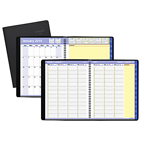 AT-A-GLANCE® QuickNotes® Weekly/Monthly Appointment Book/Planner, 8 1/4" x 10 7/8", Black, January To December 2019