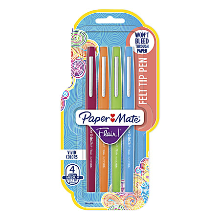Paper Mate® Flair Point Guard Felt Tip Marker Pens, Medium Point, 0.7 mm, Assorted Ink Colors, Pack Of 4 Markers
