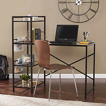 Southern Enterprises Dillon Metal Glass Writing Desk, Black