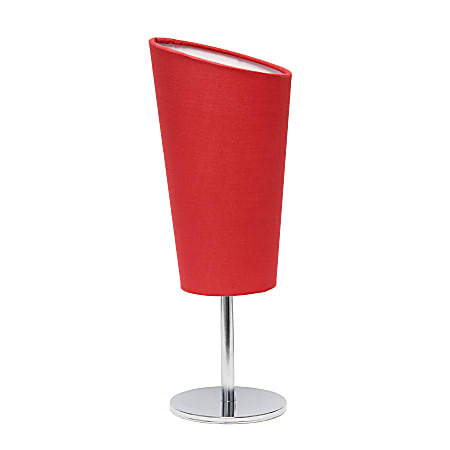Simple Designs Mini Chrome Table Lamp With Angled Shade, 12-5/8"H, Red Shade/Chrome Base