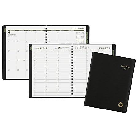 AT-A-GLANCE® Weekly/Monthly Appointment Book/Planner, 8 1/4" x 10 7/8", 100% Recycled, Black, January to December 2019