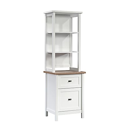 Sauder® Cottage Road 18"D Vertical 2-Drawer File Cabinet Bookcase Tower, White/Lintel Oak