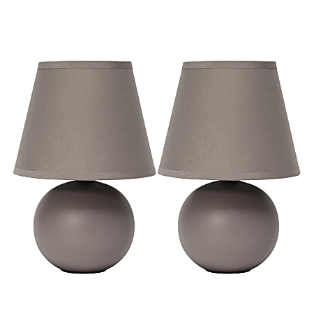 Simple Designs Mini Globe Ceramic Table Lamps, 8-11/16"H, Gray, Pack Of 2