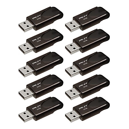 PNY Attaché 4 USB 2.0 Flash Drives, 32 GB, Black, Pack Of 10 Flash Drives