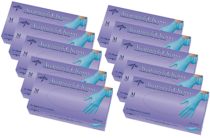 Accutouch Chemo Disposable Powder-Free Nitrile Exam Gloves, Medium, Blue, 100 Gloves Per Box, Case Of 10 Boxes