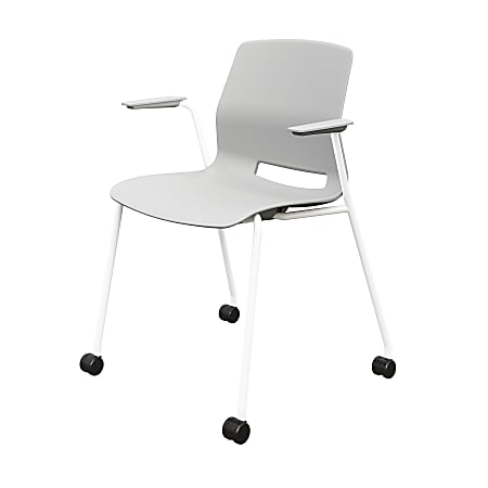 KFI Studios Imme Stack Chair With Arms And Caster Base, Light Gray/White
