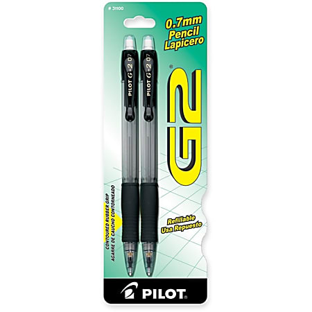 Pilot G2 Mechanical Pencils - 0.7 mm Lead Diameter - Refillable - Black, Clear Barrel - 2 / Pack
