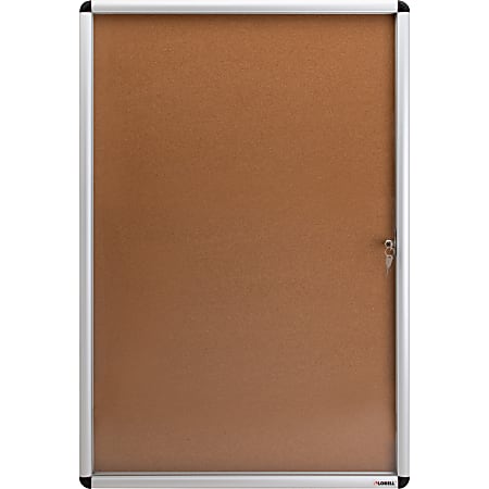 Lorell® Enclosed Cork Bulletin Board, 36" x 24", Silver Aluminum Frame