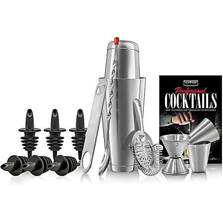 NutriChef Mixology Bartender Cocktail Shaker Set - 15 Piece - Metallic - Stainless Steel, ABS - Party, Wedding, Birthday