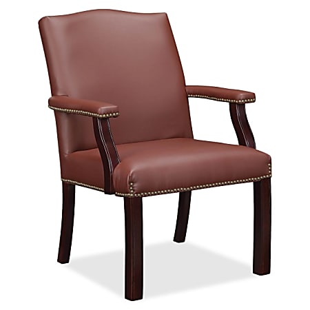 Lorell Bonded Leather Guest Chair - Bonded Leather Burgundy Seat - Bonded Leather Burgundy Back - Four-legged Base - 25" Width x 27.5" Depth x 35.8" Height