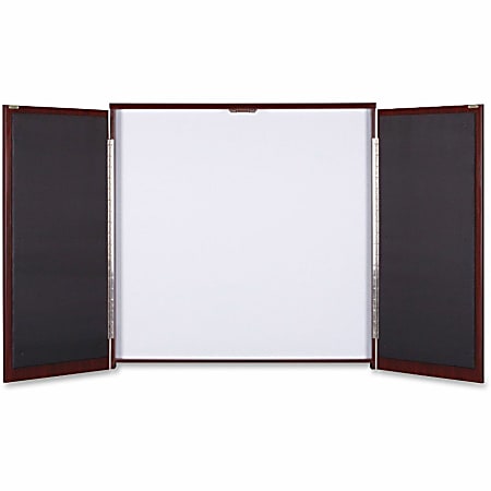 Lorell Dry-Erase Whiteboard Presentation Cabinet, 47.3"H x 47.3"W x 4.8"D, Mahogany