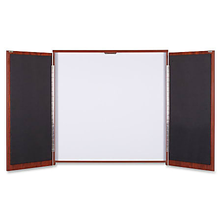 Lorell Presentation Cabinet - 47.3" x 4.8" x 47.3" - Drywipe Whiteboard, Hinged Door - Cherry - Melamine, Laminate - Assembly Required
