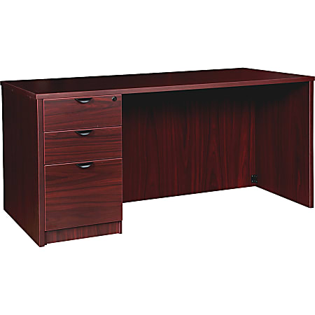 Lorell Prominence 79000 Series Mahogany Pedestal Desk - 60" x 30" x 29" x 1" - 2 x Box Drawer(s), File Drawer(s) - Single Pedestal on Left Side - Material: Particleboard - Finish: Mahogany, Melamine