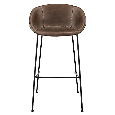 Eurostyle Zach-B Faux Leather Bar Stools, Brown/Matte Black, Set Of 2 Stools