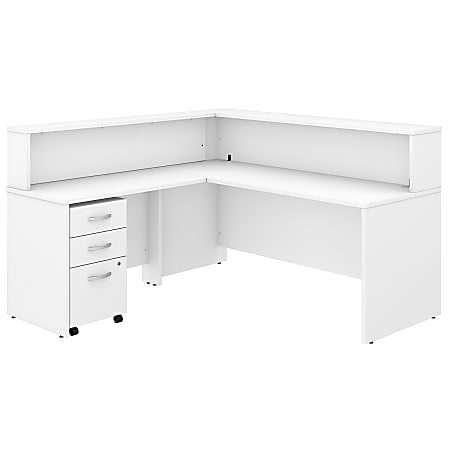 Bush Business Furniture Studio C 72"W x 30"D L-Shaped Reception Desk With Shelf And Mobile File Cabinet, White, Standard Delivery