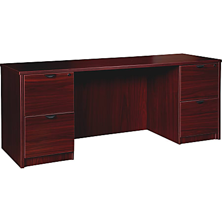 Lorell® Prominence 79000 Series Credenza, Double Pedestal Desk, 66"W x 24"D, Mahogany