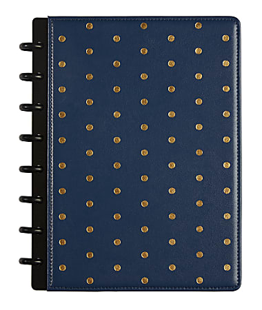 TUL® Discbound Notebook, Limited Edition, Junior Size, Narrow Ruled, 60 Sheets, Navy Blue Leather