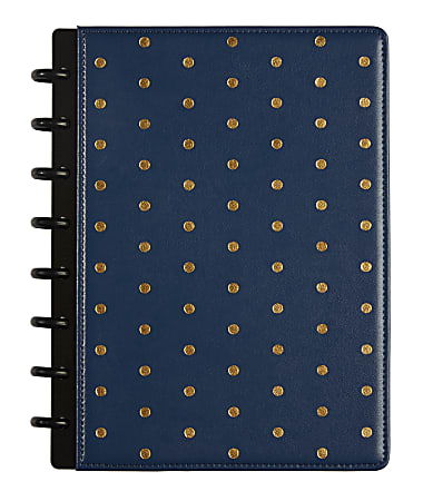 TUL® Discbound Notebook, Limited Edition, Junior Size, Narrow Ruled, 60 Sheets, Navy Blue Leather