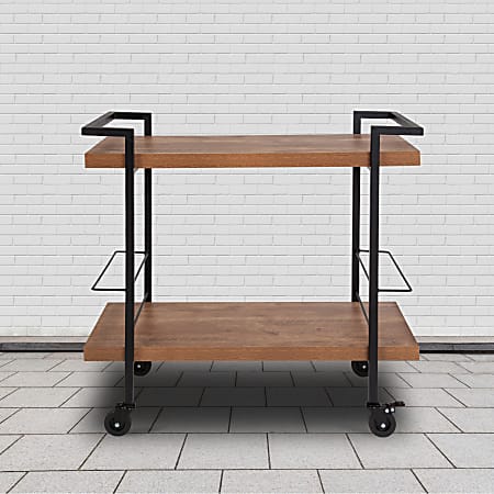 Flash Furniture Castleberry Wood Grain And Iron Kitchen Serving And Bar Cart, 30"H x 31-3/4"W x 16"D, Rustic