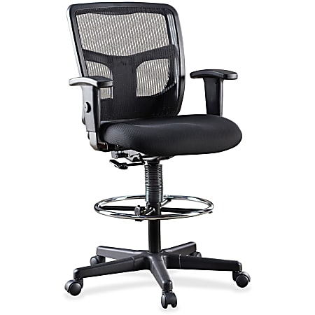 Lorell® Ratchet Ergonomic Mesh/Fabric Mid-Back Task Stool, Black Seat/Black Frame, Quantity: 1