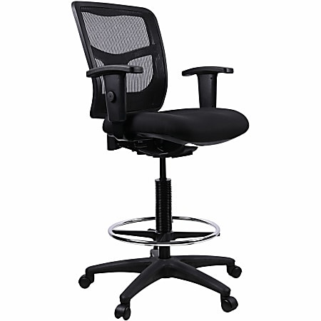 Lorell® Ratchet Ergonomic Mesh/Fabric Mid-Back Drafting Stool, Black