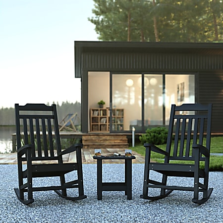 Flash Furniture Winston All-Weather Poly Resin Rocking Chairs With Accent Side Table, Black