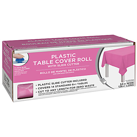 Amscan Boxed Plastic Table Roll, Bright Pink, 54” x 126’