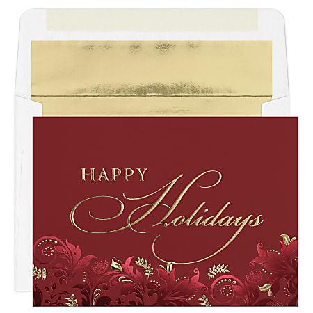 Custom Embellished Holiday Cards And Foil Envelopes, 7-7/8" x 5-5/8", Exquisite Holiday, Box Of 25 Cards