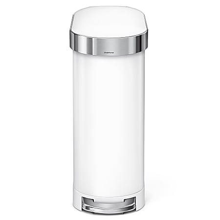 simplehuman Slim Liner Rim Step Trash Can, 12 Gallons, White Steel