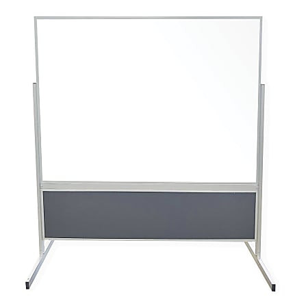 Ghent Double-Sided Magnetic Porcelain Whiteboard With Vinyl Tackboard, 72" x 48", Ocean Silver Aluminum Frame