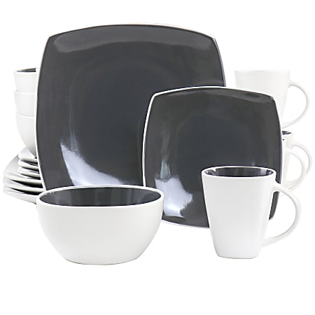 Gibson Elite Soho Lounge 16-Piece Square Stoneware Dinnerware Set, Gray