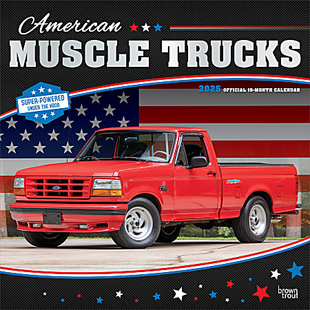 2025 BrownTrout American Muscle Trucks Monthly Square Wall Calendar, 12" x 12", Cars and Trucks, Jan to Dec 2025, 9781975479893