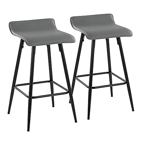 LumiSource Ale Faux Leather Counter Stools, Gray/Black, Set